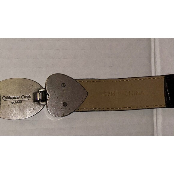 Coldwater Creek Leather Embossed Snake Print Silver Hearts Hipslung Belt 27"-34" - Picture 7 of 12